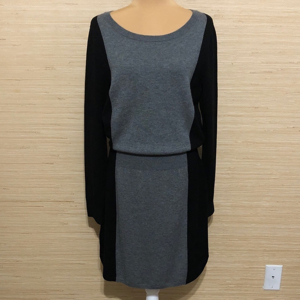 Loft Gray and Black Women's Wool Blend Sweater Dress size Large